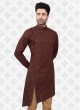 Printed Kurta Pajama In Brown And Golden Color