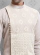 Thread Work Kurta Pajama In Cream Color