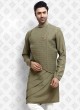 Cotton Silk Mehndi Green Kurta Pajama