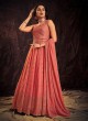 Designer Sequins Embroidered Coral Gown