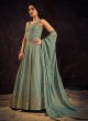 Sequins Embroidered Light Olive Green Gown With Dupatta