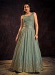 Sequins Embroidered Light Olive Green Gown With Dupatta