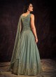 Sequins Embroidered Light Olive Green Gown With Dupatta