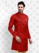 Red And Cream Kurta Pajama For Men