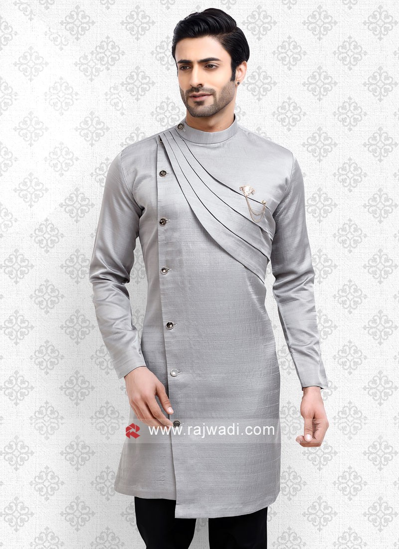 Grey And Black Kurta Pajama For Men