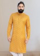 Printed Kurta Pajama In Yellow Color