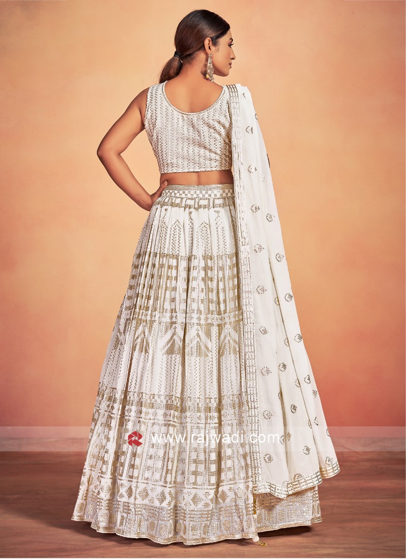 White Faux Georgette Embroidery Work Lehenga Choli