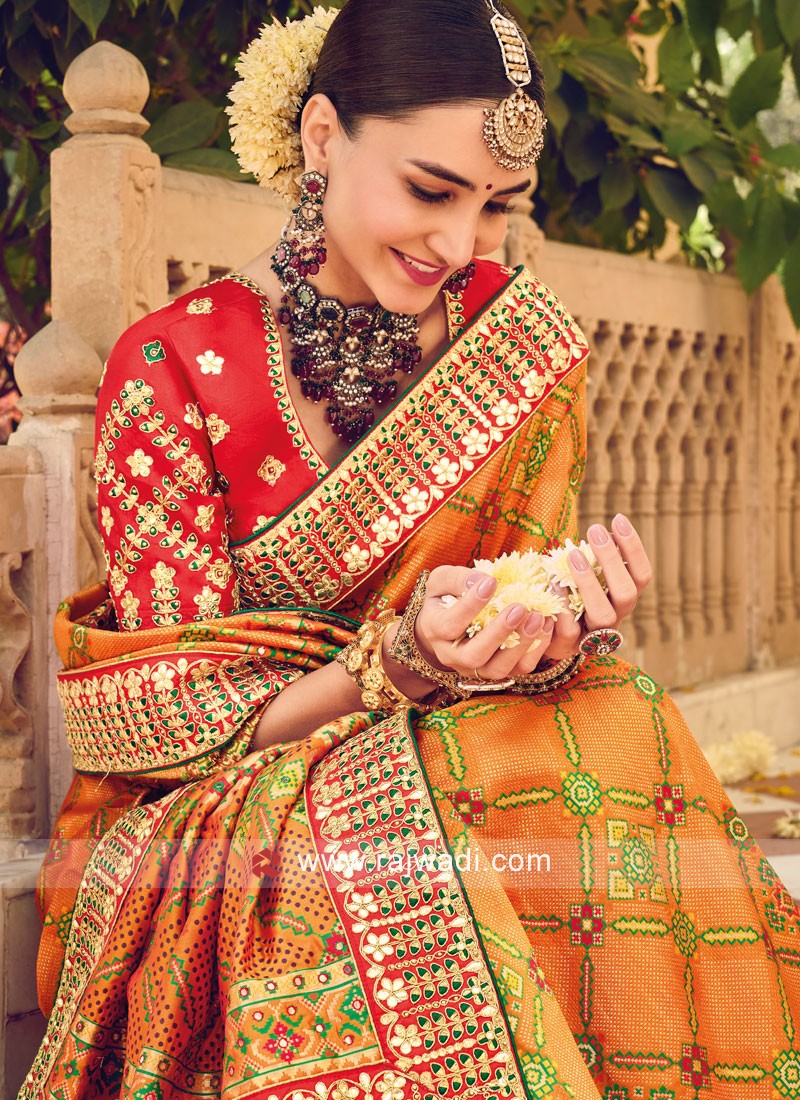 Buy Red Zari Weaving Silk Bridal Saree Online At Ethnic Plus