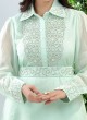 Embroidered Light Pista Green Palazzo Suit