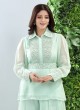 Embroidered Light Pista Green Palazzo Suit