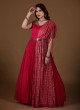 Designer Chiffon Anarkali Suit In Rani Color