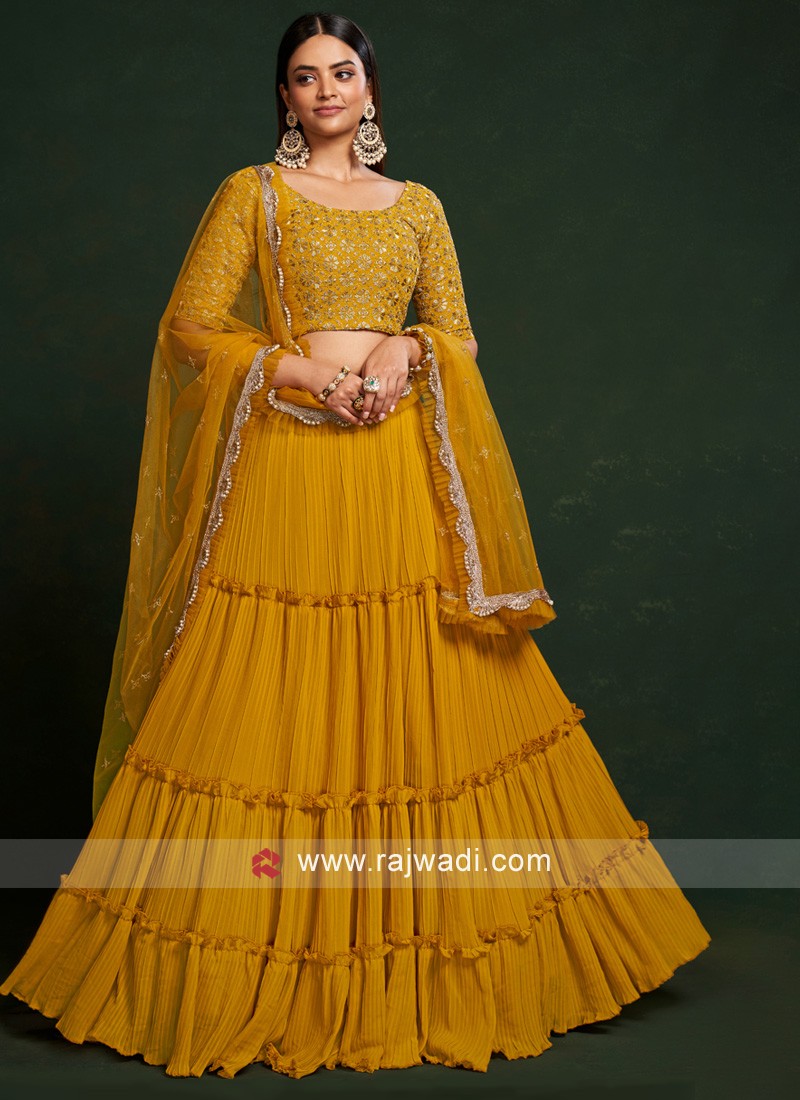 Georgette Festive Wear Mustard Yellow Lehenga Choli