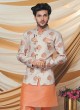 Jacket Style Indowestern In Orange And Cream Color