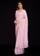 Pink Georgette Lucknowi Embroidered Designer Saree