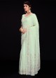 Light Green Georgette Lucknowi Embroidered Saree