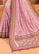 Lovely Pastel Pink Kachhi Embroidered Silk Saree