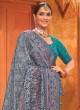 Grey Kachhi Embroidered Silk Festive Saree