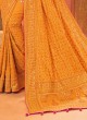 Elegant Orange Kachhi Embroidered Silk Saree