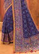 Exquisite Blue Kachhi Embroidered Silk Saree