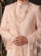 Peach Sherwani In Silk With Net Embroidered Dupatta