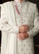 Groom White Embroidered Sherwani In Silk
