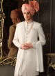 White And Peach Groom Sherwani In Silk