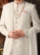 White And Peach Groom Sherwani In Silk