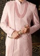 Pink Thread Embroidered Sherwani Set In Silk