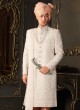 Off White Sherwani Set In Silk With Thread Embroidered