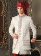 Attractive Jacket Style White Embroidered Sherwani