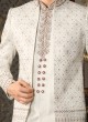 Attractive Jacket Style White Embroidered Sherwani