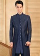 Wedding Wear Navy Blue Jacket Style Indowestern