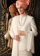 White Sherwani Set In Silk With Dupatta