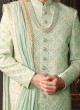 Pista Green Embroidered Sherwani Set In Silk