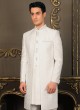 Jacket Style Wedding Wear White Sherwani For Men