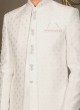 Jacket Style Wedding Wear White Sherwani For Men