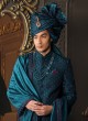 Teal Blue Art Silk Thread Embroidered Sherwani Set