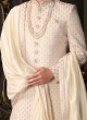 Cream Silk Anrakli Style Sherwani In Embroidery Work