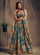 Printed Organza Lehenga In Teal Blue Color