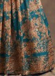 Printed Organza Lehenga In Teal Blue Color