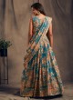 Printed Organza Lehenga In Teal Blue Color