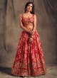 Red Flower Print Organza Lehenga Choli