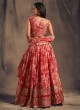 Red Flower Print Organza Lehenga Choli