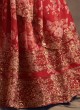 Red Flower Print Organza Lehenga Choli