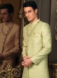 Pista Green Thread Embroidered Indowestern Set For Men