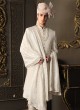 Off White Anarkali Style Sherwani In Silk With Thread Embroidery