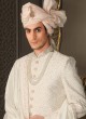 Off White Anarkali Style Sherwani In Silk With Thread Embroidery