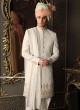 Off White Sherwani Set In Silk With Thread Work