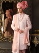 Pink Embroidered Sherwani Set In Silk