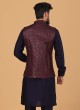 Wine And Navy Blue Nehru Jacket Set